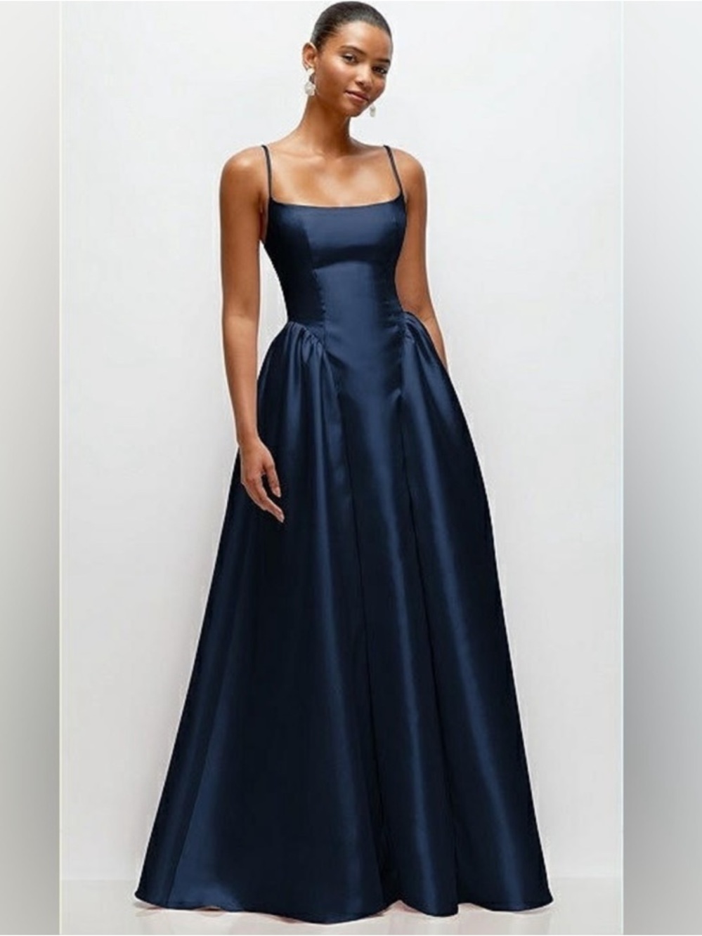 DESSY COLLECTION JILLIAN SATIN scoop neck drop maxi dress with pockets
